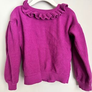 GAP kids Girls ruffle neck Fushia Purple Puff sleeve sweater 5